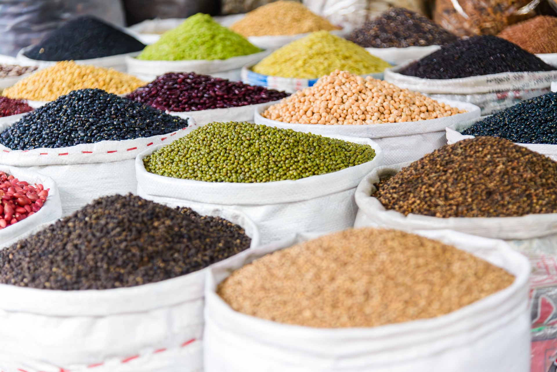 Colorful Spices and Grains at Hanoi Market, Vietnam