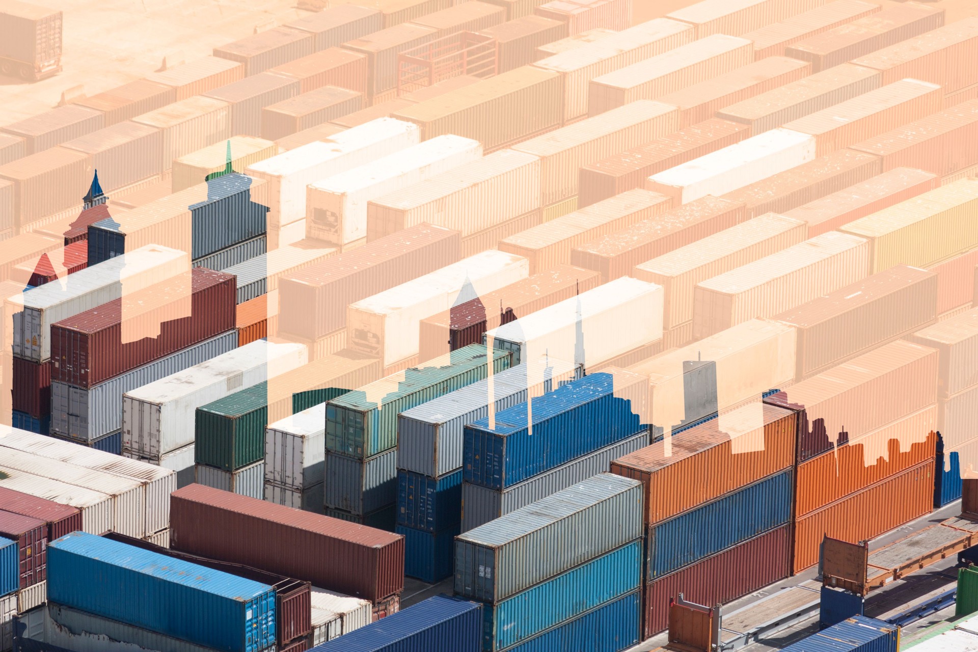 multiple exposure city and containers